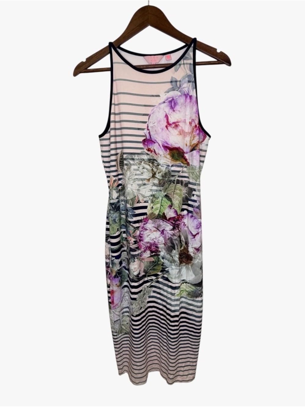 Ted Baker Laya Peony Stripped Midi Dress Size 4 - Picture 2 of 7
